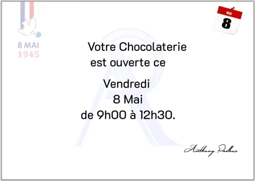Votre chocolaterie est ouverte ce vendredi 8 mai, Saint-Galmier, Anthony Pailleux, Maître Chocolatier 