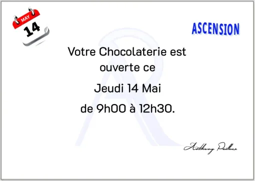 Votre chocolaterie est exceptionnellement ouverte ce jeudi 14 mai, Saint-Galmier, Anthony Pailleux, Maître Chocolatier 