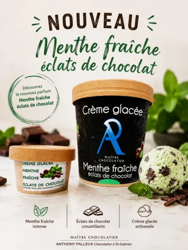 Venez découvrir notre nouvelle crème glacée menthe fraîche, Saint-Galmier, Anthony Pailleux, Maître Chocolatier 