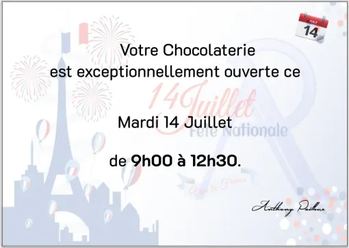 Votre chocolaterie est exceptionnellement ouverte ce mardi 14 juillet, Saint-Galmier, Anthony Pailleux, Maître Chocolatier 