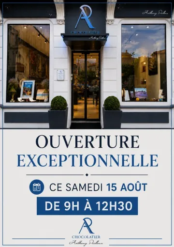 Ouverture exceptionnelle de neuf heures à 12h30 ce samedi 15 août, Saint-Galmier, Anthony Pailleux, Maître Chocolatier 