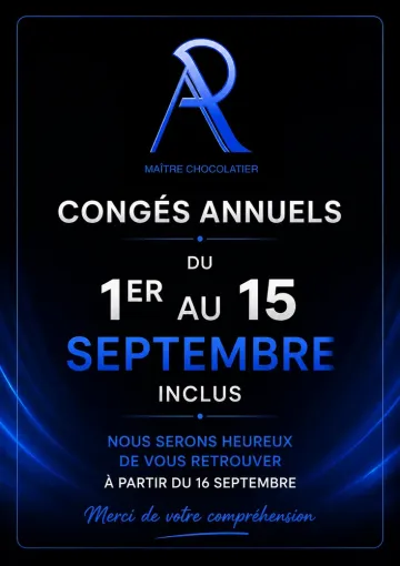 Fermeture annuelle de votre chocolaterie du 1er au 15 septembre, Saint-Galmier, Anthony Pailleux, Maître Chocolatier 